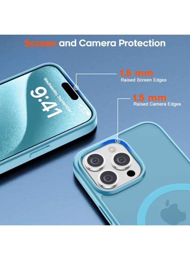 أكاليكس جراب مغناطيسي لهاتف آيفون 13 برو [مقاوم للصدمات ونحيف] غطاء خلفي صلب شفاف غير لامع مع حماية عالية الجودة | أزرق سماوي - Image 4